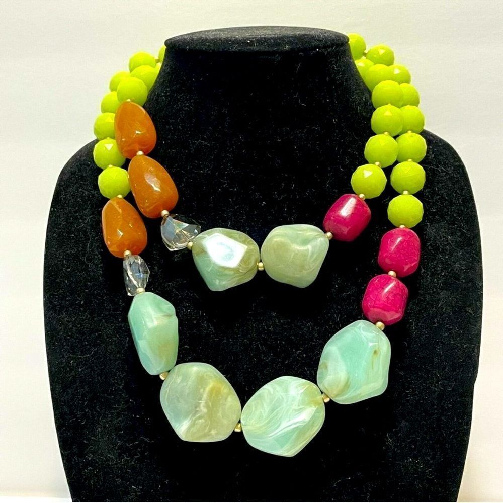 colorful multistrand chunky Faux Stone statement necklace bold designer jewelry